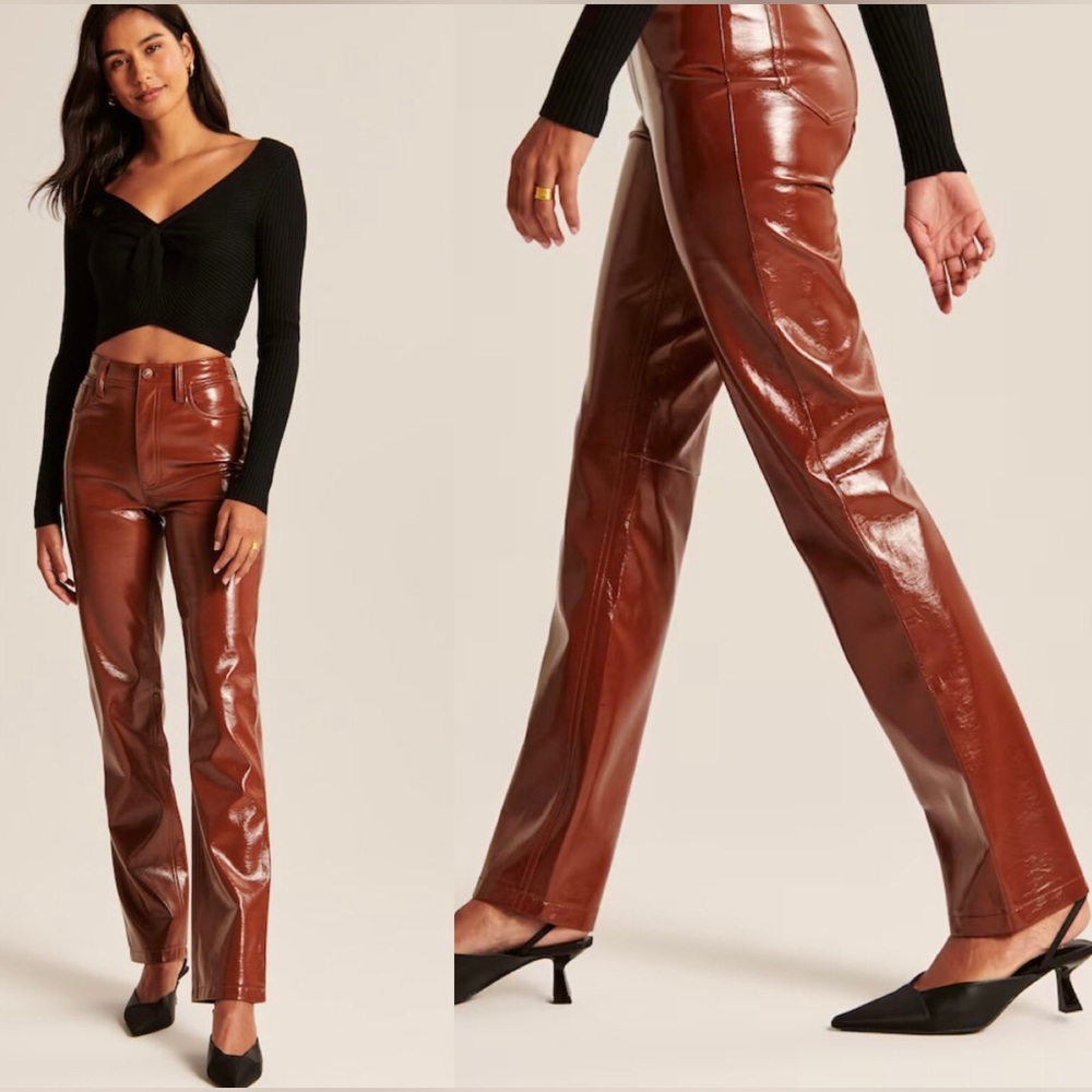 NWT Abercrombie & Fitch Patent Leather 90s Straight Pant. Size 30
